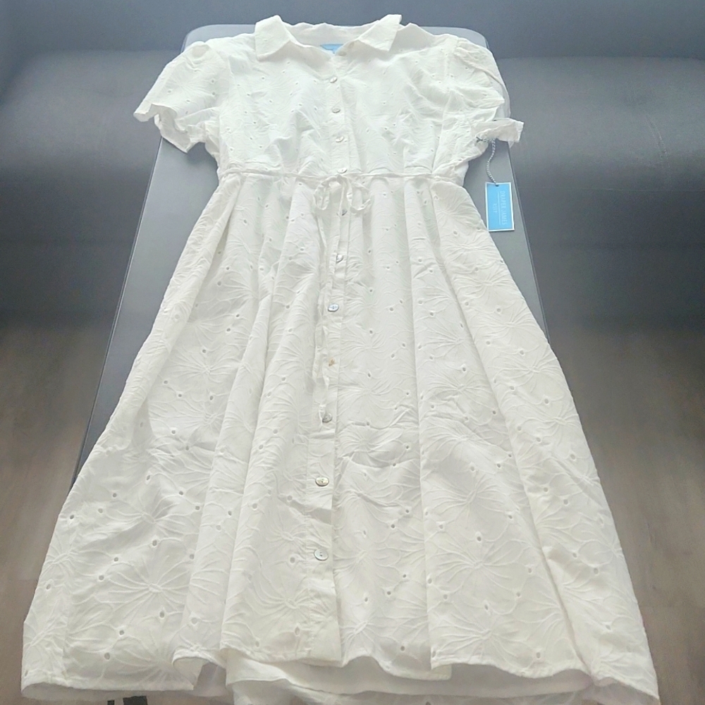 NWT Draper James White Cotton Lined Dress (Button Down) XXL